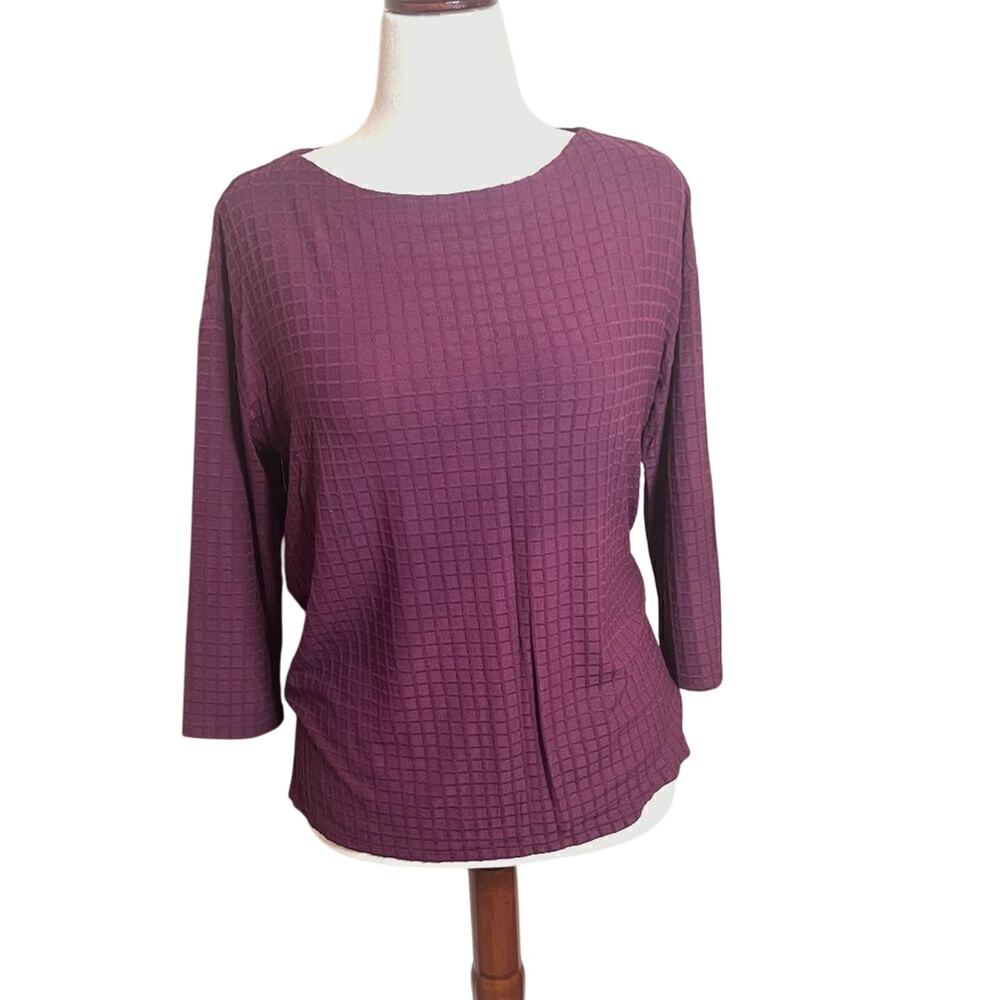 J. Jill knit top 3/4 sleeve Wearever Collection Deep Red Maroon windowpane Sz M